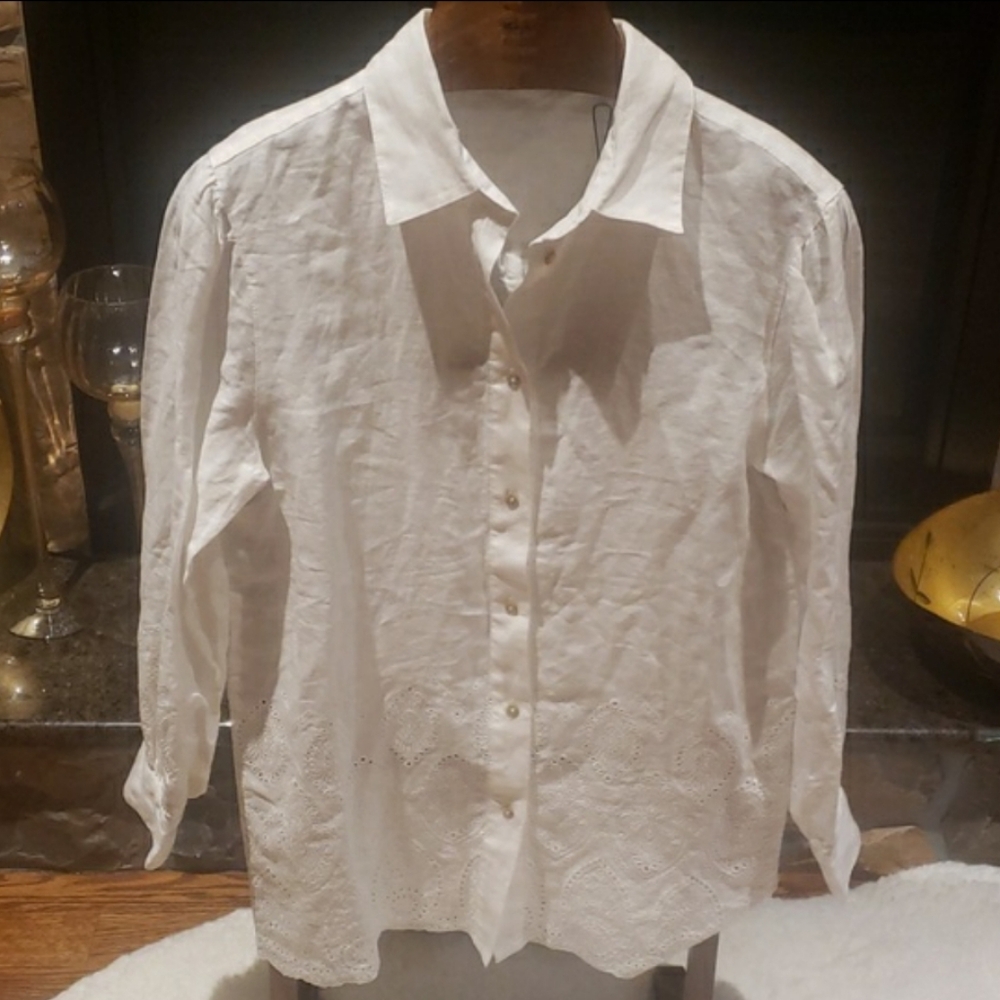 Nwt Elie Tahari medium 100% linnen shirt with buttons Delicate Lace - Picture 13 of 13